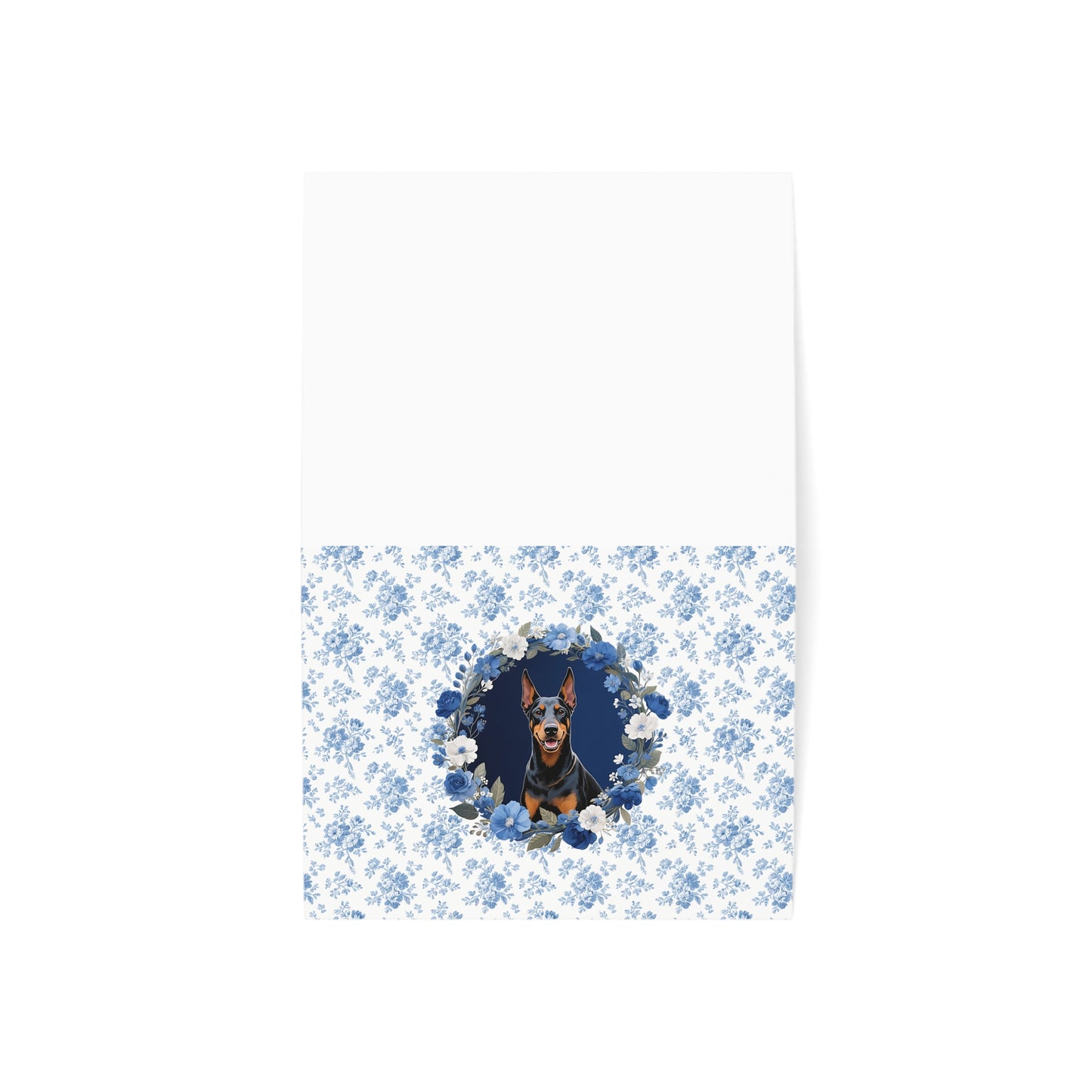 Doberman Pinscher Dog Blue Floral Greeting Card Set