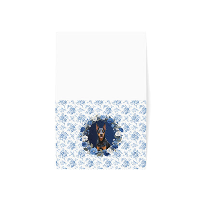 Doberman Pinscher Dog Blue Floral Greeting Card Set