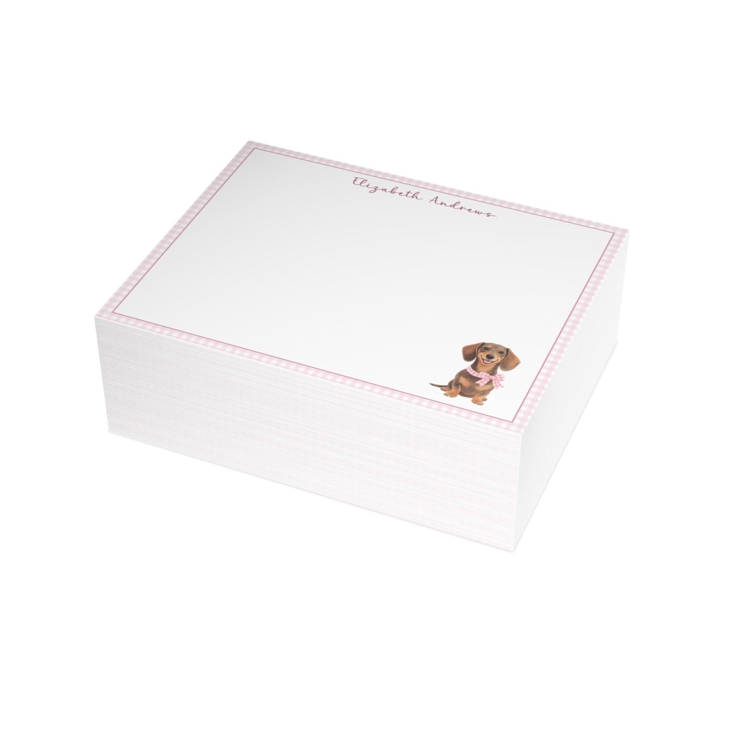 Dachshund Dog Pink Gingham Personalized Notecard Set
