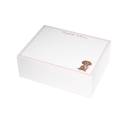 Dachshund Dog Pink Gingham Personalized Notecard Set