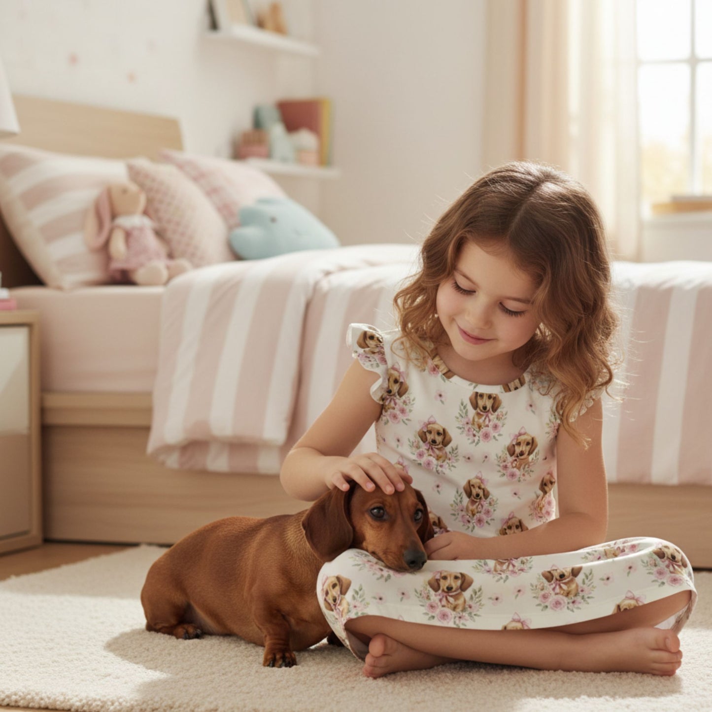 Dachshund Girl's Flutter Sleeve Nightgown