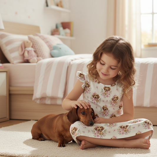 Dachshund Girl's Flutter Sleeve Nightgown