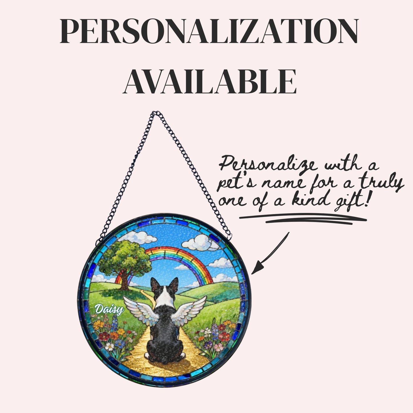Boston Terrier Rainbow Bridge Stained Glass Suncatcher