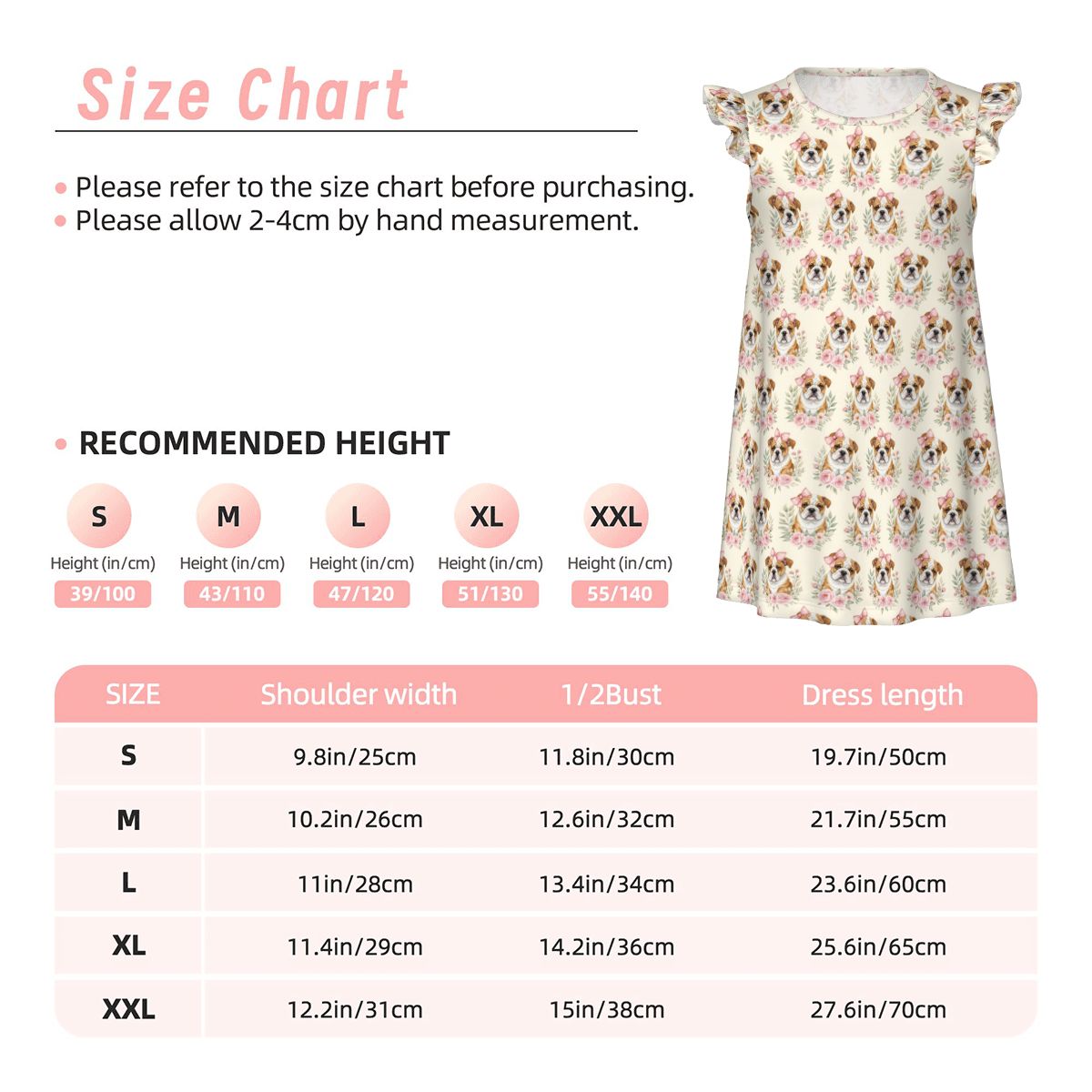 English Bulldog Girl's Flutter Sleeve Nightgown