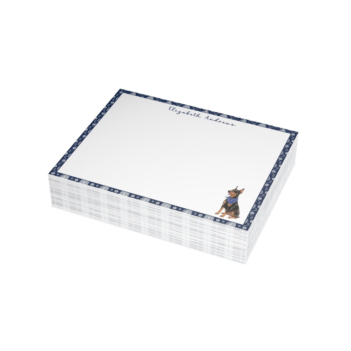 Personalized Doberman Pinscher Navy Blue Paisley Notecard Set