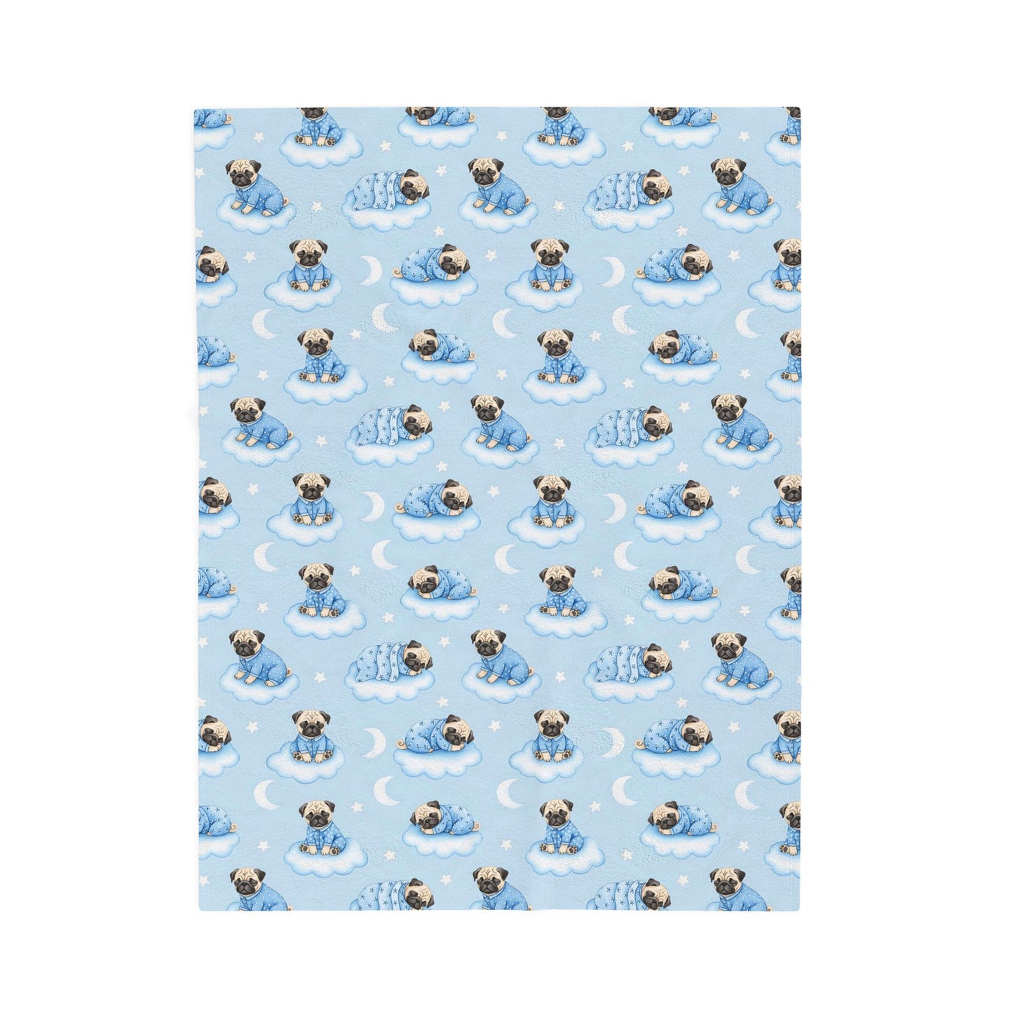 Pug Blue Baby Blanket, Pug Dog Baby Shower Baby Boy Newborn Gift Hospital Announcement Blanket Coming Home
