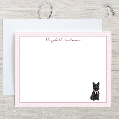 Scottish Terrier Dog Pink Gingham Personalized Notecard Set