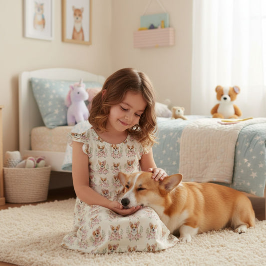 Corgi Girl's Flutter Sleeve Nightgown