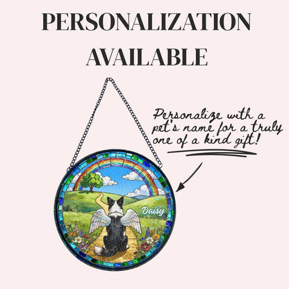 Border Collie Rainbow Bridge Stained Glass Suncatcher