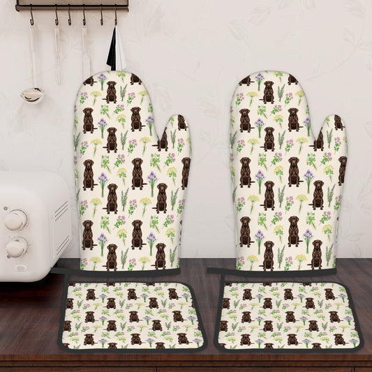 Chocolate Labrador Retriever Oven Mitts and Pot Holders Set