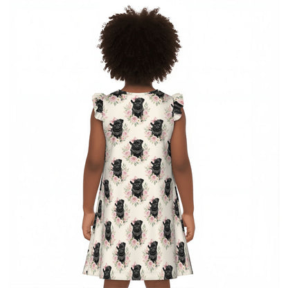 Black Pug Dog Girl's Flutter Sleeve Nightgown