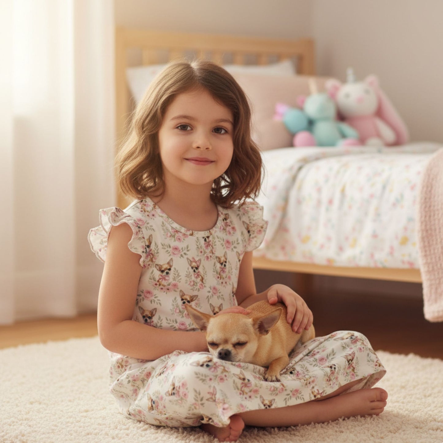 Chihuahua Girl's Flutter Sleeve Nightgown
