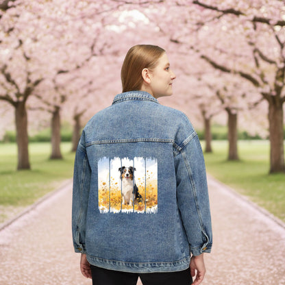 Trendy Border Collie Dog Women's Denim Jacket, Dog Demin Jacket, Gift for Collie Dog Mom, Gift for Dog Lovers, Fall Dog Style