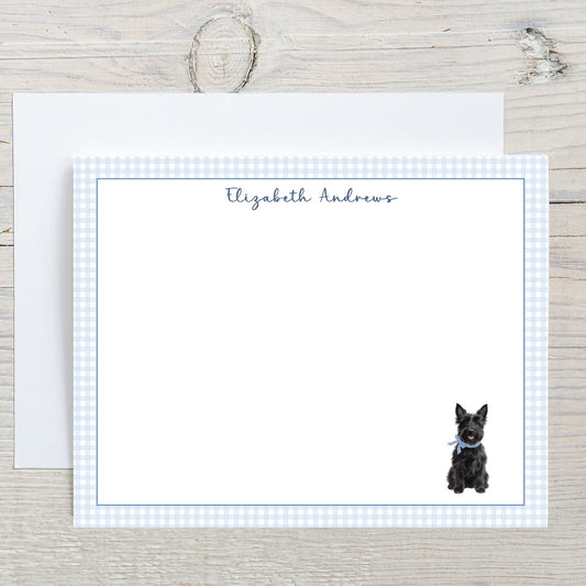 Scottish Terrier Dog Blue Gingham Personalized Notecard Set
