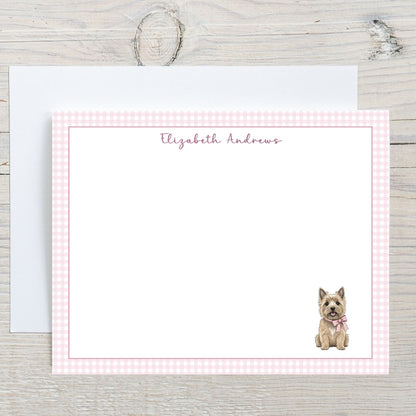 Cairn Terrier Pink Gingham Personalized Notecard Set
