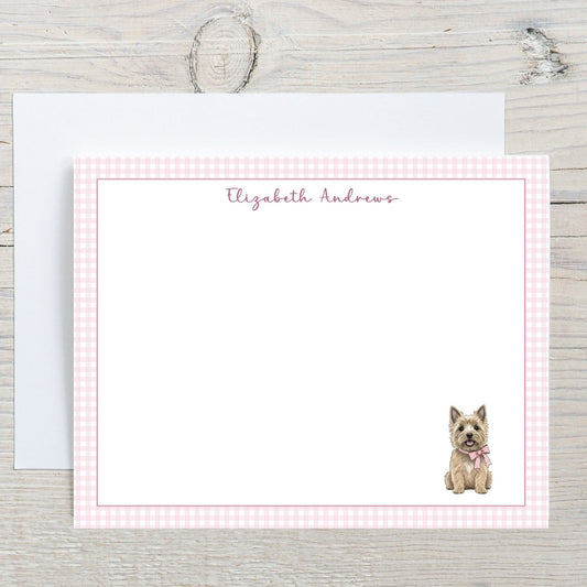 Cairn Terrier Pink Gingham Personalized Notecard Set