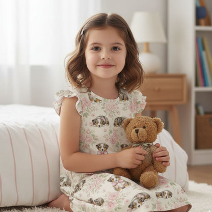 Australian Shepherd Dog Girl's Flutter Sleeve Nightgown