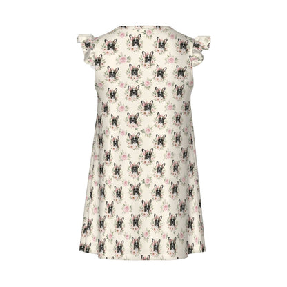 French Bulldog Girl's Flutter Sleeve Nightgown