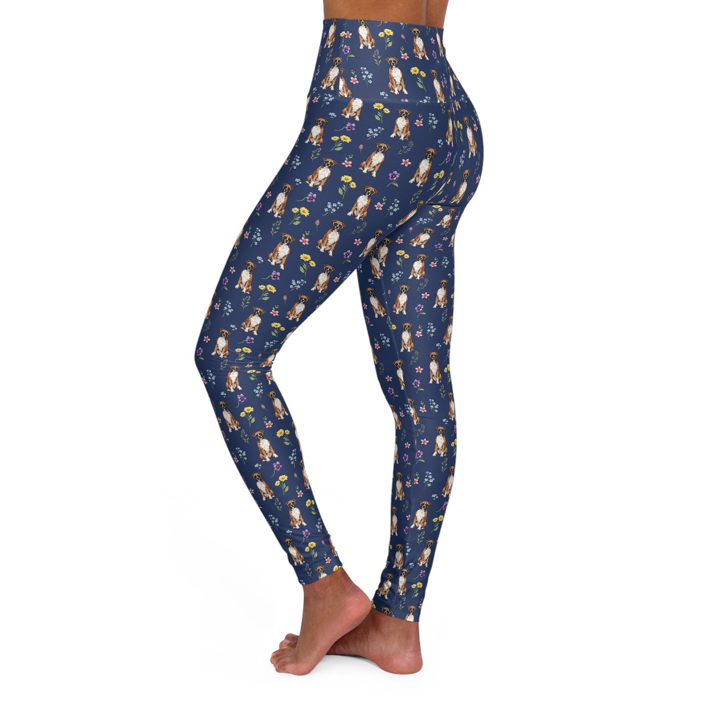 Boxer Dog Floral High Waisted Yoga Leggings - Perfect for Fitness & Everyday Wear