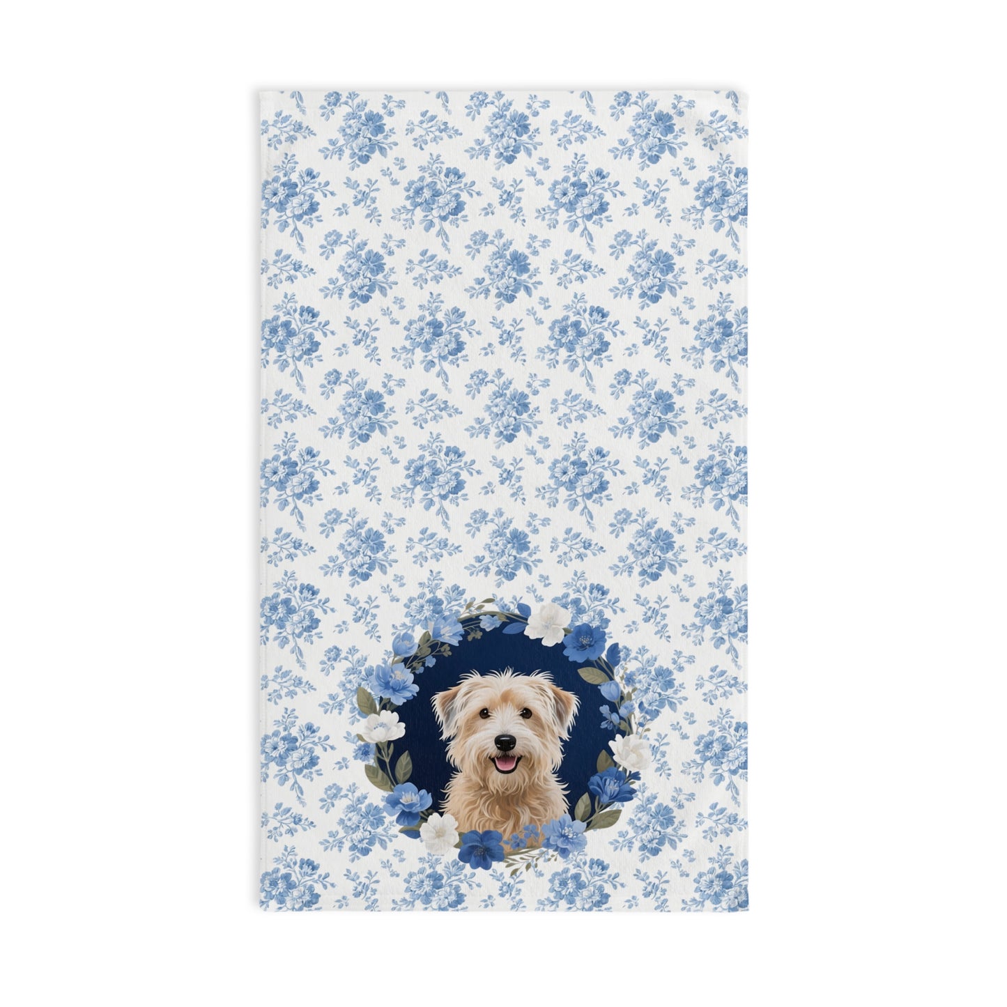 Blue Floral Wheaten Terrier Dog Portrait Hand Towel – Cute Pet Bathroom Accessory