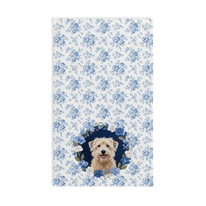 Blue Floral Wheaten Terrier Dog Portrait Hand Towel – Cute Pet Bathroom Accessory