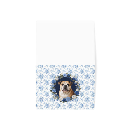 English Bulldog Blue Floral Greeting Card Set