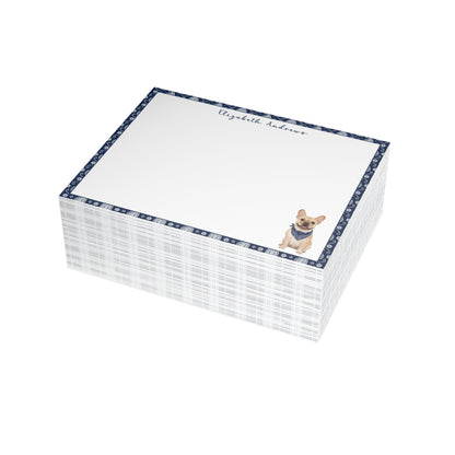 Personalized French Bulldog Navy Blue Paisley Notecard Set