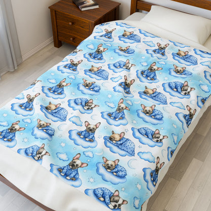French Bulldog Blue Baby Blanket, Frenchie Dog Baby Shower Baby Boy Newborn Gift Hospital Announcement Blanket Coming Home