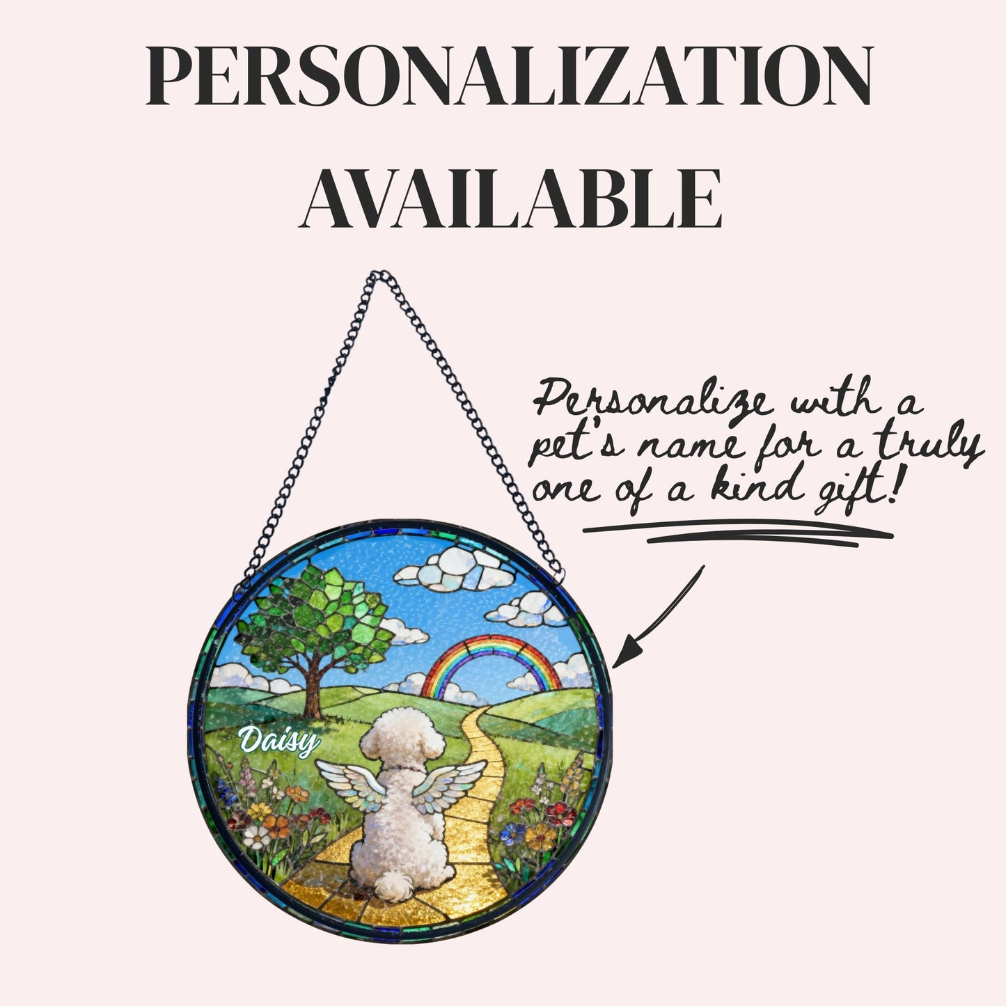 Bichon Frise Rainbow Bridge Stained Glass Suncatcher