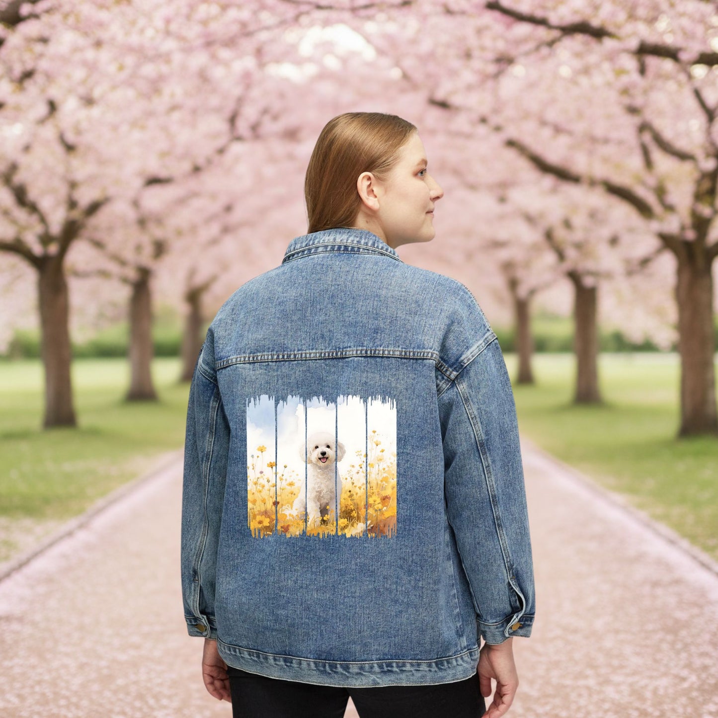 Trendy Bichon Dog Women's Denim Jacket, Dog Demin Jacket, Gift for Bichon Dog Mom, Gift for Dog Lovers, Fall Dog Style