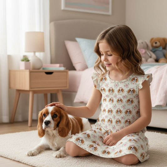 Cavalier King Charles Spaniel Girl's Flutter Sleeve Nightgown