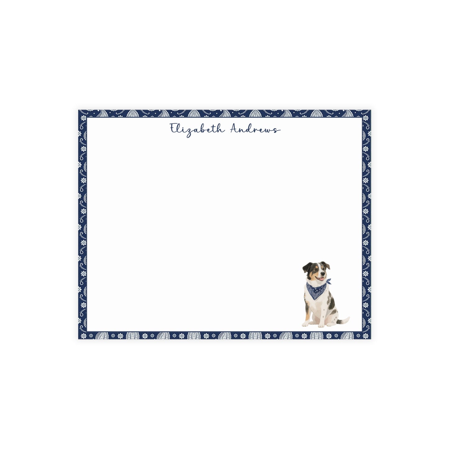 Personalized Australian Cattle Dog Navy Blue Paisley Notecard Set