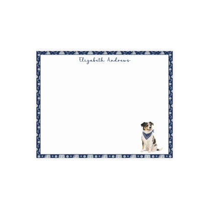 Personalized Australian Cattle Dog Navy Blue Paisley Notecard Set