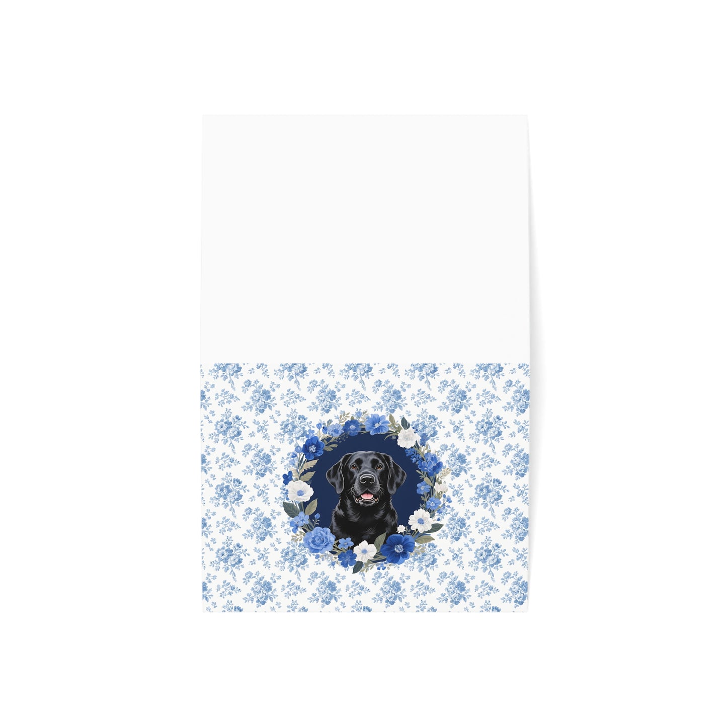 Black Labrador Retriever Dog Blue Floral Greeting Card Set