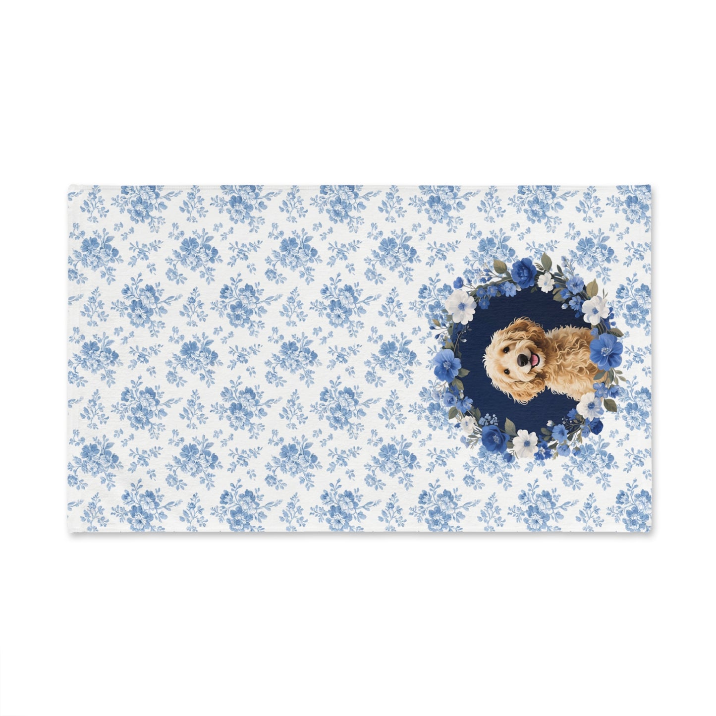 Blue Floral Goldendoodle Dog Portrait Hand Towel – Cute Pet Bathroom Accessory