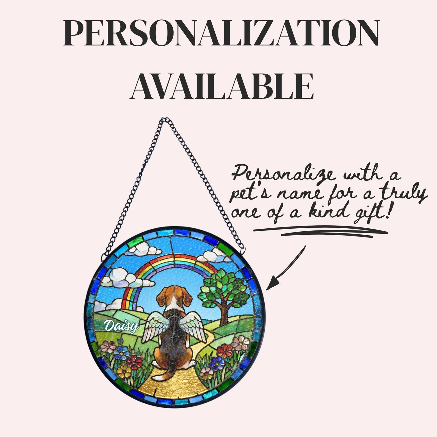 Beagle Rainbow Bridge Stained Glass Suncatcher