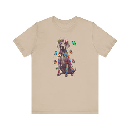 Whimsical Floral Weimaraner Tee – Colorful Dog Lover Shirt with Butterflies