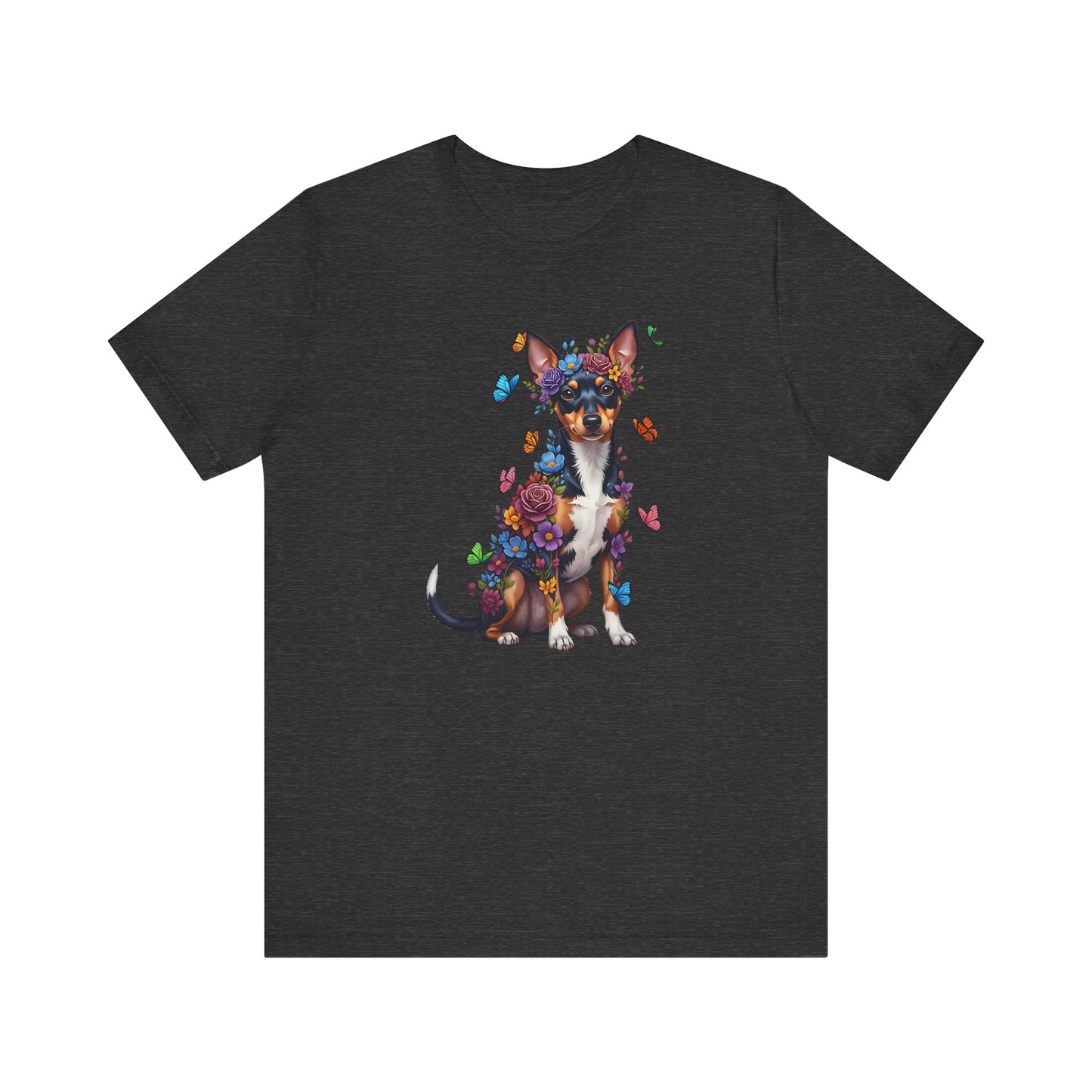 Whimsical Floral Rat Terrier Tee – Colorful Dog Lover Shirt with Butterflies