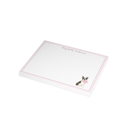 Boston Terrier Dog Pink Gingham Personalized Notecard Set
