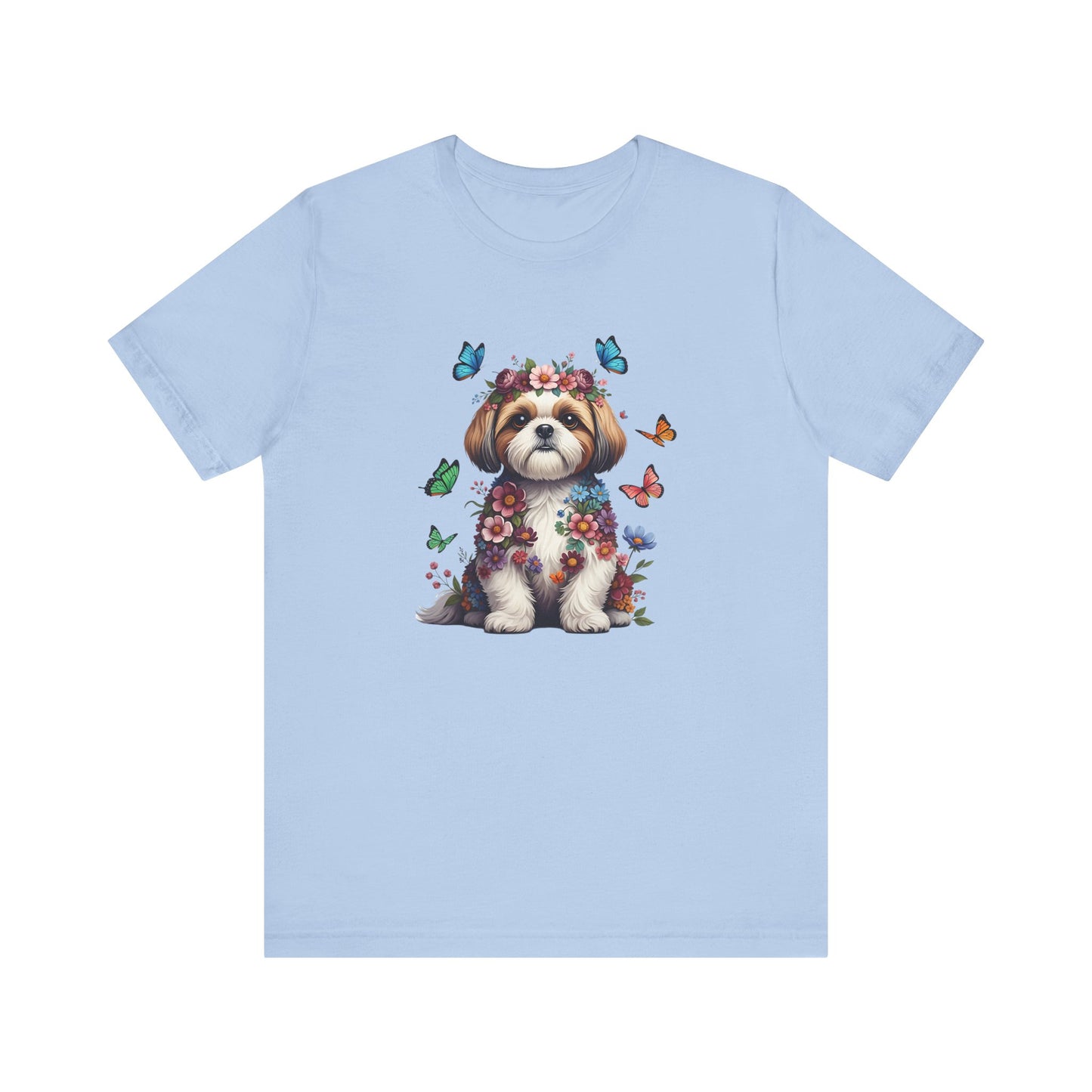 Whimsical Floral Shih Tzu Tee – Colorful Dog Lover Shirt with Butterflies
