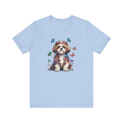 Whimsical Floral Shih Tzu Tee – Colorful Dog Lover Shirt with Butterflies