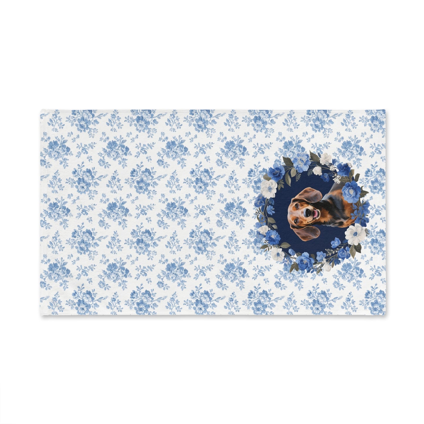 Blue Floral Dachshund Dog Portrait Hand Towel – Cute Pet Bathroom Accessory