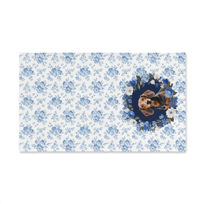 Blue Floral Dachshund Dog Portrait Hand Towel – Cute Pet Bathroom Accessory