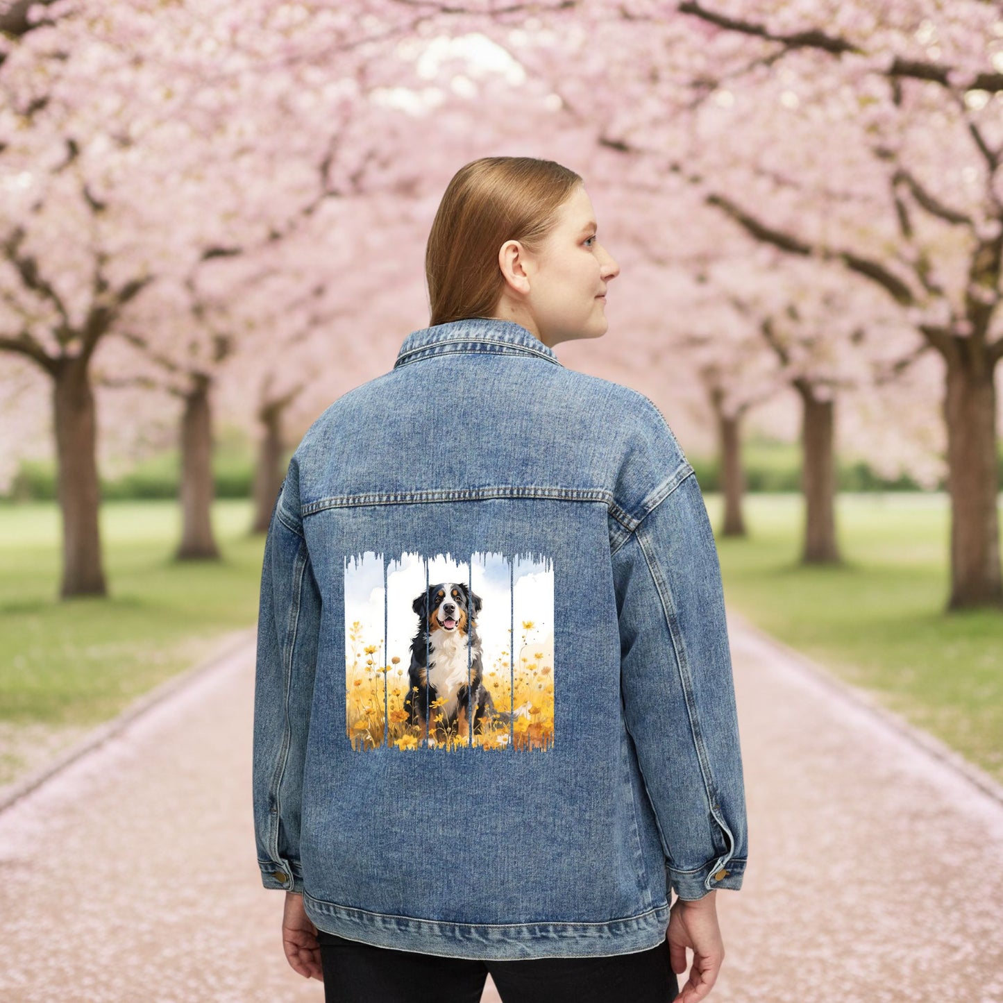 Trendy Bernese Mountain Dog Women's Denim Jacket, Dog Demin Jacket, Gift for Berner Dog  Mom, Gift for Dog Lovers, Fall Dog Style
