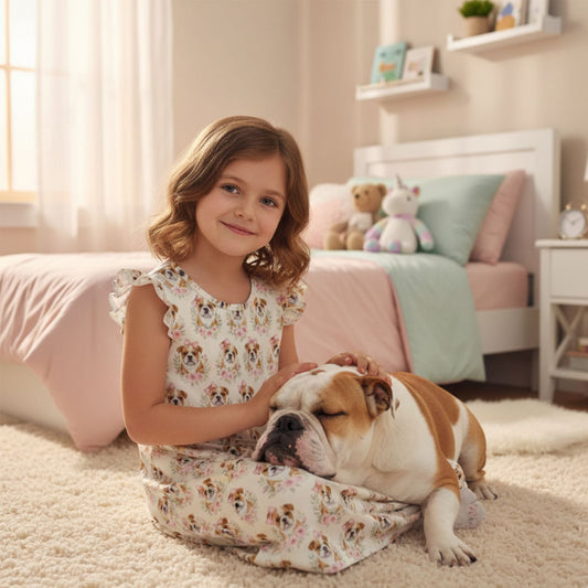 English Bulldog Girl's Flutter Sleeve Nightgown
