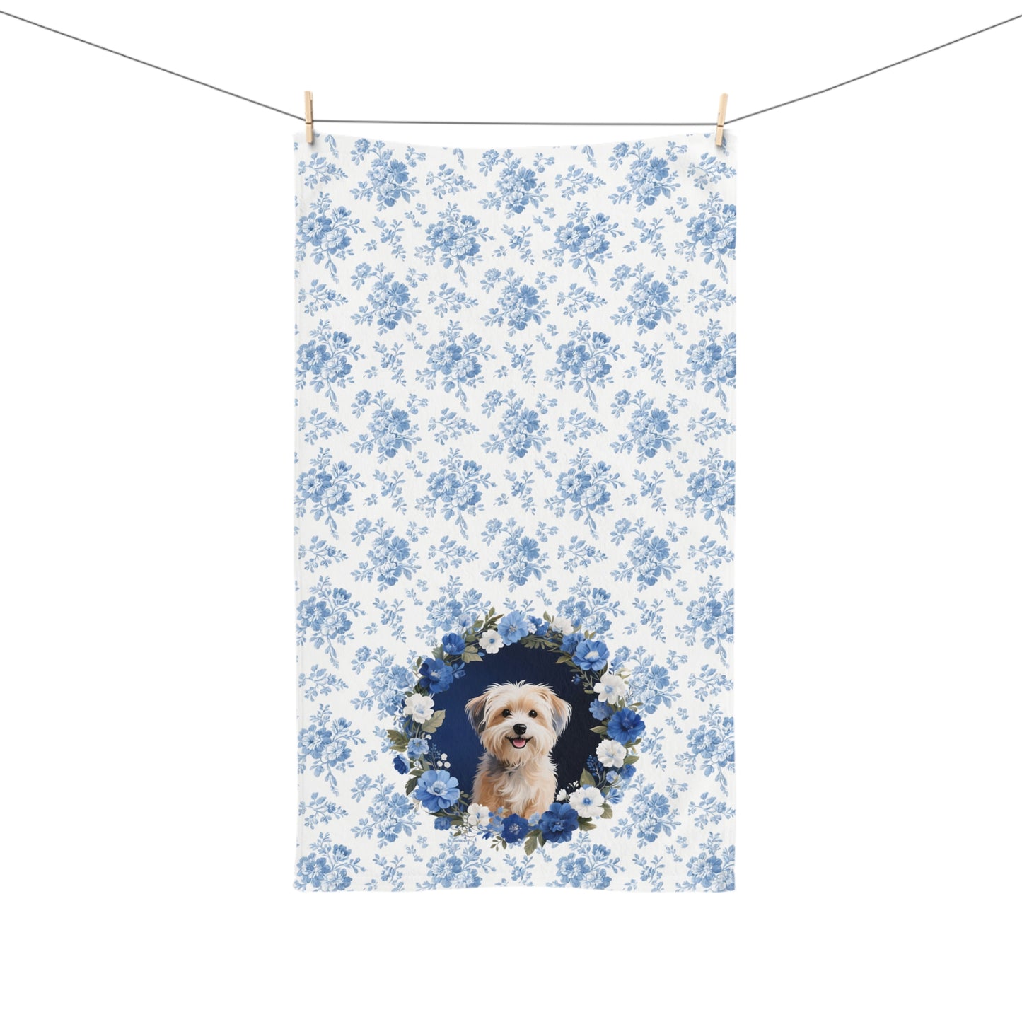 Blue Floral Havanese Dog Portrait Hand Towel – Cute Pet Bathroom Accessory