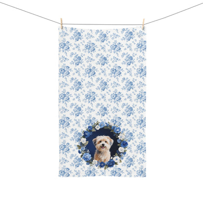 Blue Floral Havanese Dog Portrait Hand Towel – Cute Pet Bathroom Accessory
