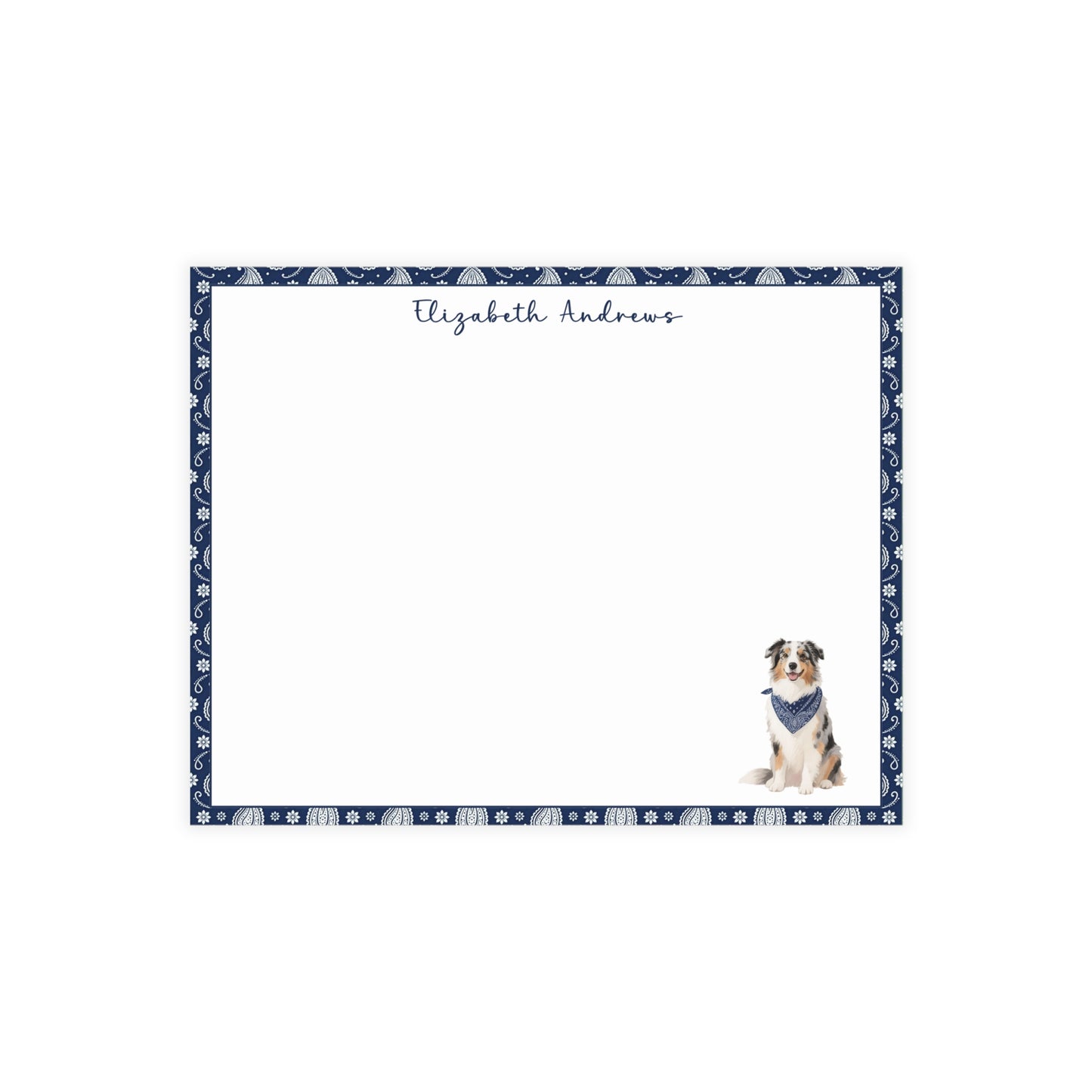 Personalized Australian Shepherd Navy Blue Paisley Notecard Set