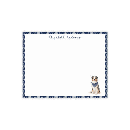 Personalized Australian Shepherd Navy Blue Paisley Notecard Set