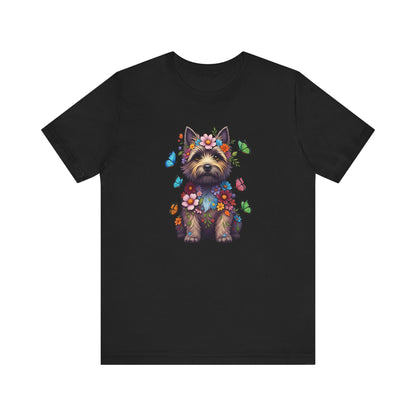 Whimsical Floral Cairn Terrier Tee – Colorful Dog Lover Shirt with Butterflies